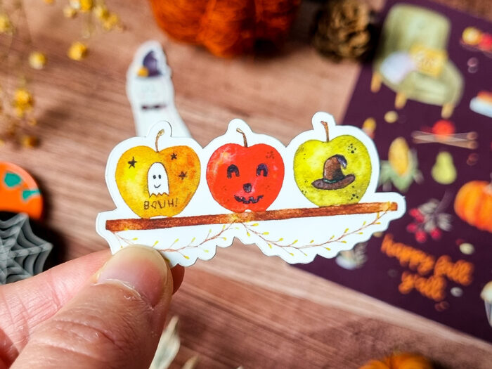 Stickers d'Halloween : M. Fantôme et trio de pommes – Image 2