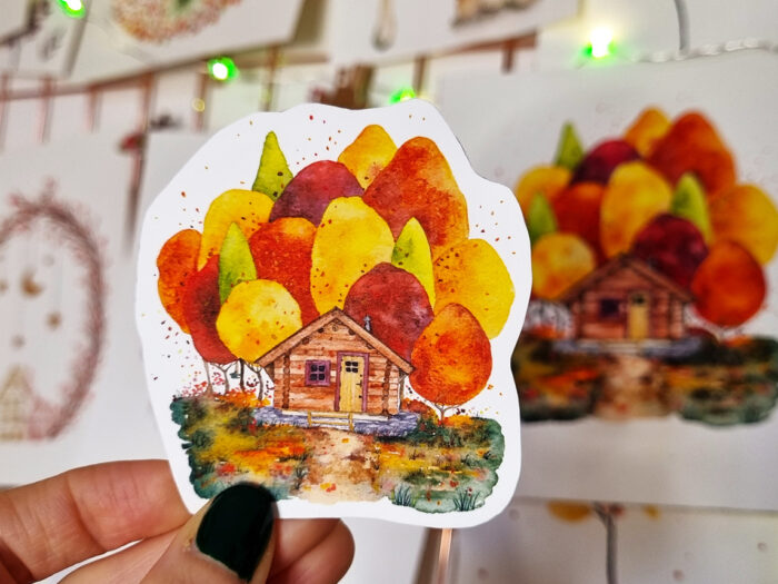 Sticker cabane d'automne