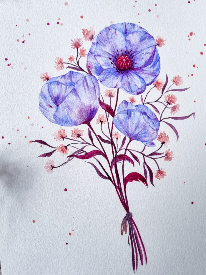 Bouquet aux pavots bleus mauves – Image 3