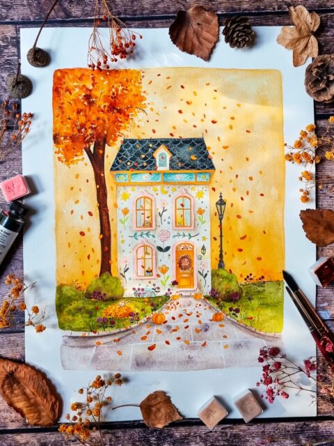 La petite maison d'automne 🍂🧡

La maison illustrée du 4 rue de l'Imaginaire s'est mise aux couleurs de l'automne ! 🥰
Sous une pluie de feuilles aux teintes vibrantes qui font le bonheur du petit chat qui vit ici. 🤭🍂🐱

L'été dernier, Olléo m'a demandé si je pouvais peindre une version automnale de la maison illustrée ! Autant te dire que l'idée m'a beaucoup séduite et que je n'ai pas hésité un instant ! 😍

Je me suis beaucoup amusée avec la palette de couleurs, mais aussi à changer les petits détails derrière les fenêtres et dans le décor pour continuer à faire vivre cette maison. 🥰🥰

Est-ce que tu as remarqué les détails qui ont changé depuis la version estivale ? 🤗💛

La petite maison d'automne est à retrouver également en mini puzzle chez @olleopuzzles ! 😍🧩

J'espère que cette illustration à l'aquarelle te plaira. 🫶🏻✨️

🍂 papier grain satiné extra blanc Saunders Waterford @st.cuthberts.mill 
🍂 aquarelles @danielsmithartistsmaterials @atelier.couleurs.grenadine @jardindaquarelles et @sparks.aquarelle (paillettes)

#illustratricefrançaise #illustrationcosy #fallvibes