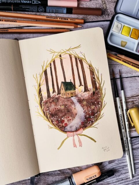 Petite cabane dans les bois 🩷🤎

Un lieu paisible bercé par le chant des oiseaux et entouré de fleurs. À la tombée de la nuit, les petites lucioles apportent leur touche de magie à ce lieu déjà enchanté. 🥰🥰

Cette illustration en mixed media a été réalisée entièrement avec des produits de la gamme Graduate*. 🤗 
Les éléments de décor (cabane, arbres, fleurs, points lumineux, chemin) ont été peints à l'aquarelle, et je trouve que les mélanges fonctionnent très bien. Je me suis même servie du blanc pour créer le chemin. 👌🏻
J'ai aussi particulièrement apprécié les feutres aquarellables qui m'ont permis de créer ce fond texturé, une très belle découverte. 🥰🥰 

Est-ce que tu voudrais un pas-à-pas pour réaliser une illustration comme celle-ci ? 🫶🏻

🩷 carnet Graduate multitechnique Naturel @cansonpaper
🩷 fond aux feutres aqua brush duo (rouge de Mars et chair moyen) @lyra_feelcreative
🩷 éléments de décor peints à l'aquarelle Graduate et pinceaux 1 et 4 Graduate @dalerrowney1783 
🩷 détails aux crayons de couleur Graduate et cadre aux marqueurs Graduate Mark All (or, rose pêche et glycine) @lyra_feelcreative 

#CansonGraduate #illustratricefrançaise #mixedmediaillustration 

*produits offerts