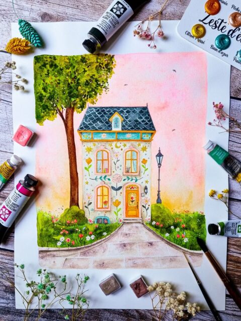 La petite maison illustrée 🩷🎨

Connais-tu la belle demeure qui se trouve au numéro 4 de la rue de l'Imaginaire ? 🤭💛
C'est une maison aux grandes fenêtres, à la porte orange et à la façade fleurie, une illustratrice y vit et y travaille, inspirée par son jardin toujours en fleurs et le calme des petits matins. 🧡

Voici la "petite" maison que m'a inspirée la palette de couleurs brillantes Zeste d'été de @sparks.aquarelle. ✨️
Tu peux voir les effets des aquarelles et les détails dans les différentes photos. 🤗

Cela m'avait bien manqué de peindre une grande maison un peu plus détaillée et j'avoue que j'aime vraiment beaucoup celle-ci ! 🥰

Le choix du 4 n'est pas anodin, sais-tu pourquoi ? 

J'espère qu'elle te plaira autant que j'ai pris de plaisir à dessiner et à la peindre. 🫶🏻✨️

🌼 papier chouchou grain satiné extra blanc Saunders Waterford @st.cuthberts.mill 
🌼 aquarelles @danielsmithartistsmaterials, @winsorandnewton, @atelier.couleurs.grenadine, @jardindaquarelles 
🌼 aquarelles brillantes Zeste d'été* @sparks.aquarelle ✨️

#illustratricefrançaise #illustrationaquarelle

* échantillons offerts.