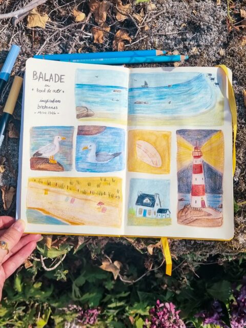 Inspirations bretonnes 🩵🐚

Une balade en bord de mer, avec une plage au sable blanc pailleté, l'océan à perte de vue, ramasser de jolis coquillages, un canard breton (un goéland qui nage 🤭), un peu d'évasion... 🌊✨️

J'avais juste envie de reproduire les sentiments de ces petites heures en bord de mer, l'air iodé et les pieds dans l'eau, en utilisant les textures du feutre et des crayons de couleur. 🥰
Un total lâcher-prise sur cette double page dont j'avais besoin. 🤗

J'espère qu'elle te fera voyager avec moi. 🩵✨️

✨️ Illustration en mixed media sur un carnet art creation @royaltalensfrance. Fond aux feutres Tombow, détails aux crayons de couleurs Inktense et Drawing @derwentart_france, Pablo @carandache et Polychromos @fabercastellfrance.

#illustratricefrançaise #mixedmediaartist