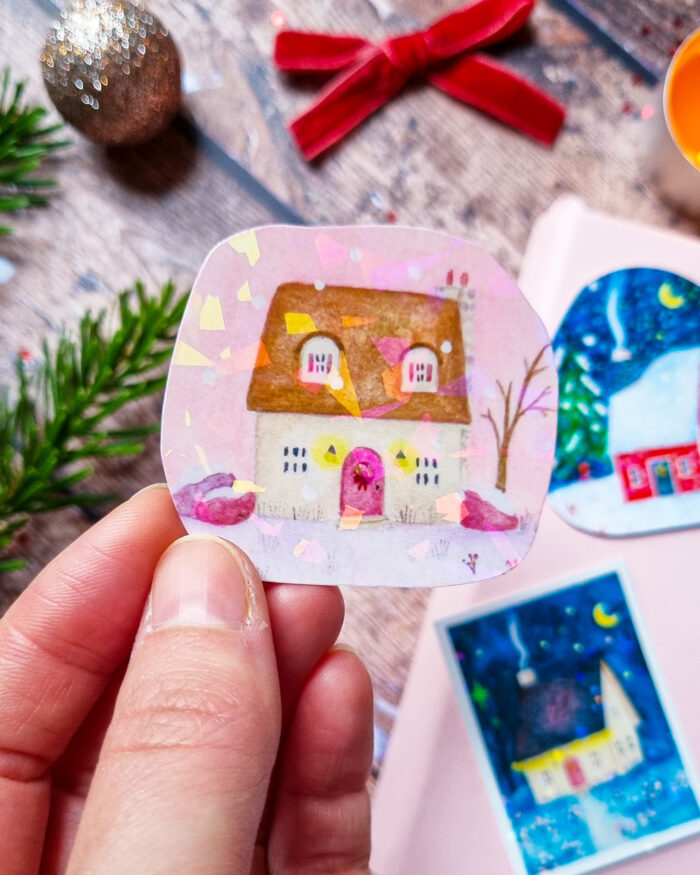 Sticker cottage d'hiver