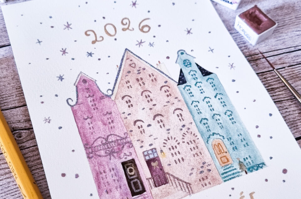 Tuto aquarelle : maisons et paillettes