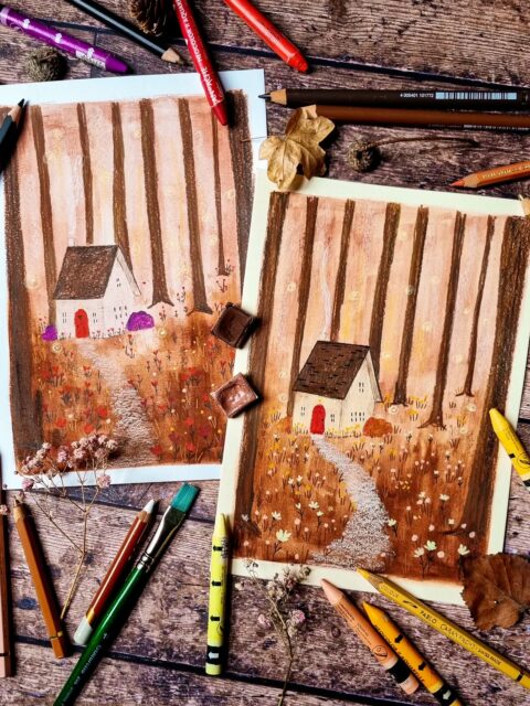 Atelier Forêt enchantée 🍂🤎

Une petite maison au milieu des bois dans une ambiance douce et automnale. 🩷🤎

Je te présente un nouveau modèle que tu pourras réaliser lors d'un atelier découverte mixed media au salon @creativa_nantes 2026 au parc des expositions de La Beaujoire ! ✨️ 
Le vendredi 30 octobre ou le dimanche 1er novembre, de 10h30 à 12h. 🫶🏻
Places à réserver en ligne (lien en bio).

Bon à savoir : 
💛 il y aura un temps de découverte avant de passer à la réalisation de ton illustration.
🤎 je mets à disposition tout le matériel pour que tu puisses l'essayer et le découvrir.
🩷 les modèles sont des exemples pour t'orienter mais tu seras libre de l'adapter selon ton envie.

Et pour cet atelier, j'ai choisi de travailler avec des couleurs de @jolies.graines qui sera également présente lors de ce salon ! 🥰🥰

Alors dis-moi, as-tu une préférence parmi ces deux versions proposées ? 🥰

Illustration en mixed media, papiers @casonpaper Graduate mixed media blanc et naturel, fond aquarelles @jolies.graines, pastels Neocolor II et crayons Pablo @carandache, crayons Chromaflow @derwentart_france et Polychromos @fabercastellfrance 

#illustratricefrançaise #illustrationmixedmedia #mixedmediaartist